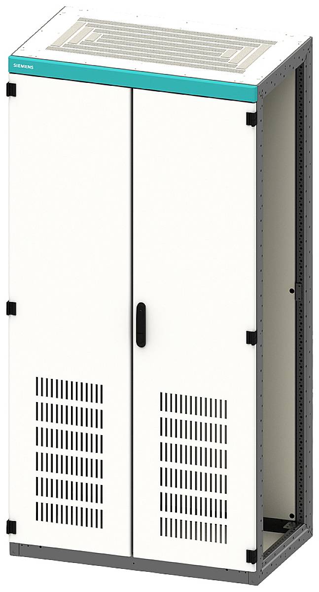 Metalni ormar s ventilacijskim otvorima i ručkama, pogodan za smještaj elektroničkih uređaja ili tehničkih instalacija.