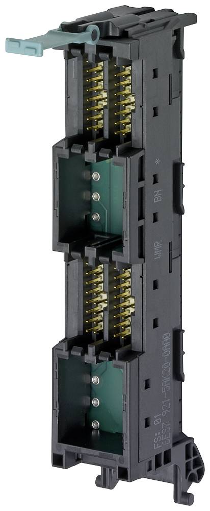 Elektronički utični modul s dva jednoiznad drugog smještena utična mjesta i kontaktima zlatne boje, pogodan za industrijske primjene.