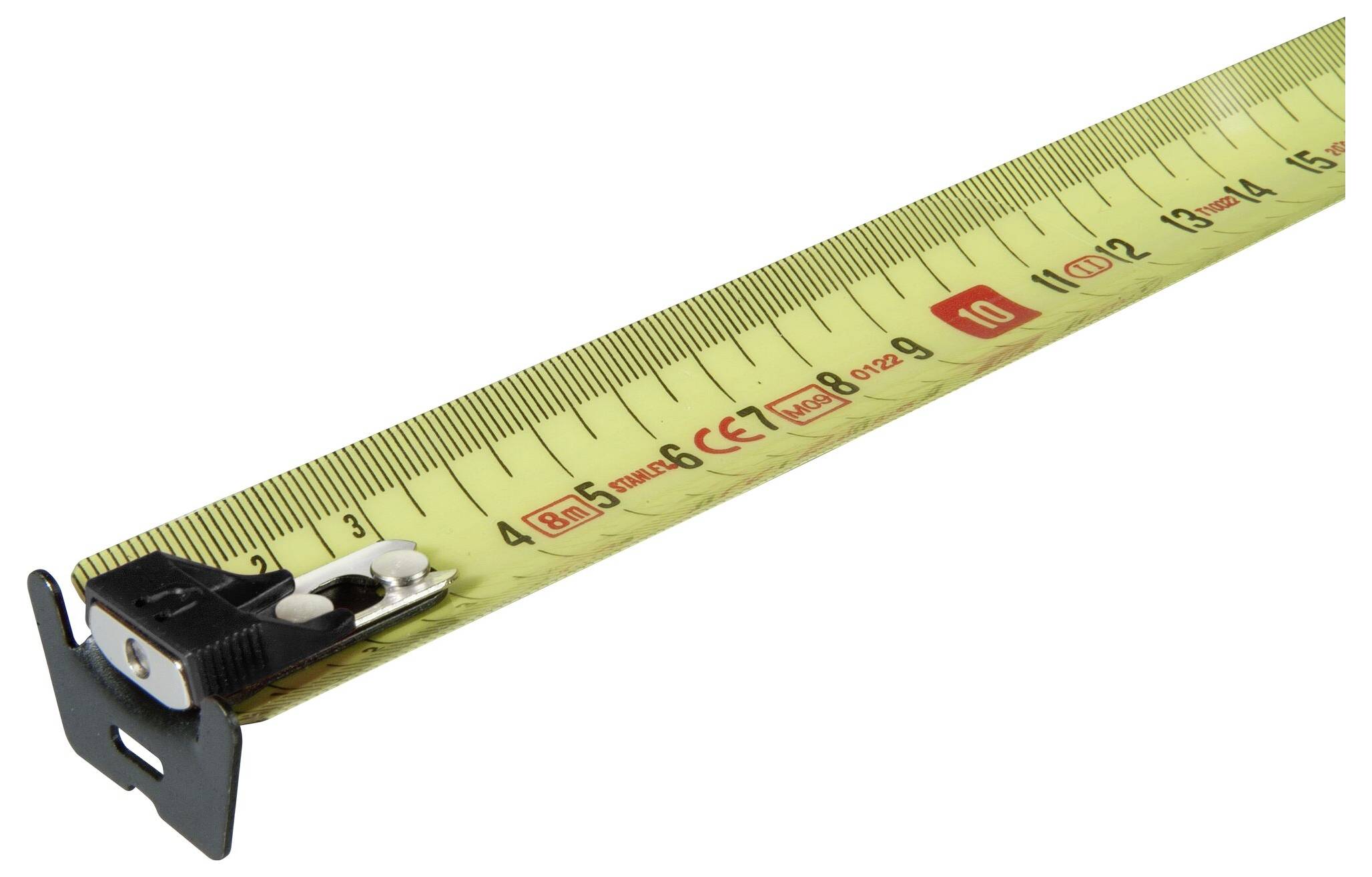 Žuta mjerna traka koja je označena od 1 do 10 centimetara leži dijagonalno.