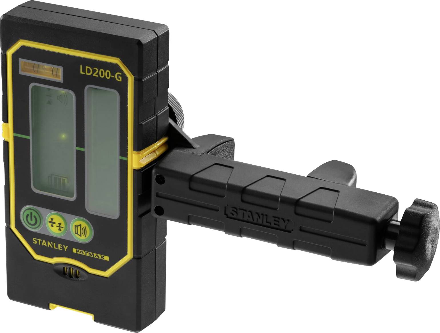 Laserski prijamnik s zaslonom i nosačem, model 'LD200-G' tvrtke Stanley. Prikazuje status cilja i status baterije. Idealan za građevinske projekte.