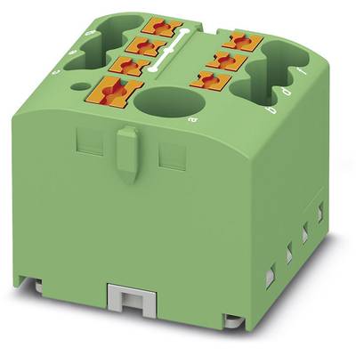 Zeleni električni blok za priključke s osam narančastih stezaljki, pogodan za električno spajanje i ožičenje.