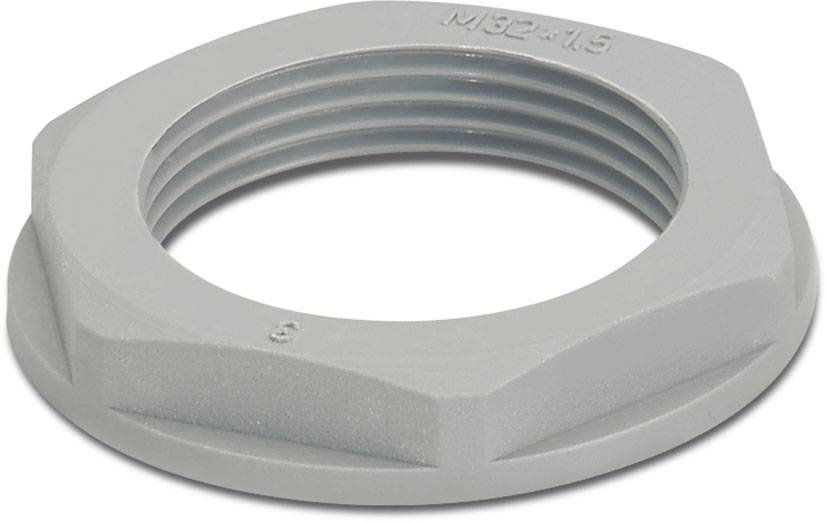 'Siva plastična matica za navoj, utisnuto MB2 4/5, šesterokutnog oblika sa nazubljenim rubovima.'