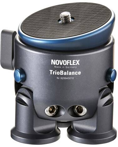 Tronožni glava stativa 'Novoflex TrioBalance', izrađena u Njemačkoj, metalik-plava s crnom protukliznom površinom.