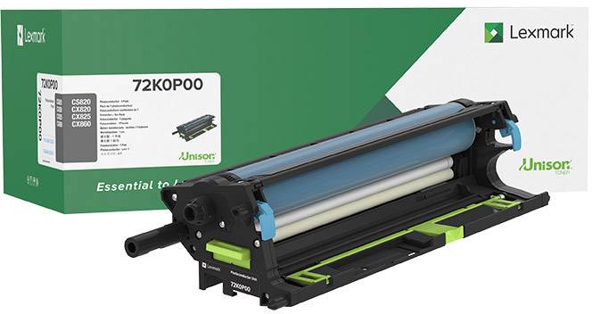 Tiskarska kazeta i ambalaža marke Lexmark. Ambalaža prikazuje model broj '72K0P00'. Ispred na slici sama kazeta.