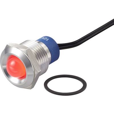 Metalni pozicijski prekidač s crvenom LED kapom koja svijetli i crnim kabelom, uz koji leži crni brtveni prsten.