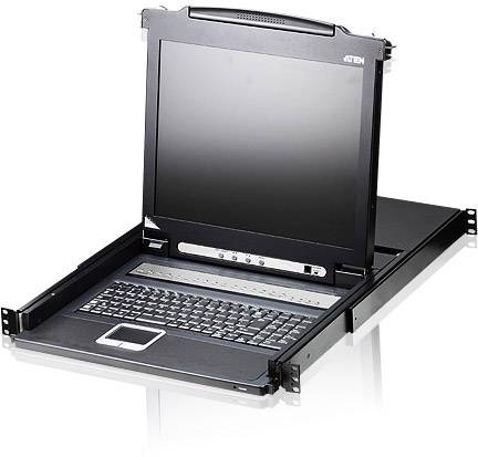 Sklopivi KVM-preklopnik s ugrađenim LCD zaslonom i tipkovnicom, montiran u ormar za poslužitelje, omogućava centralizirano upravljanje.
