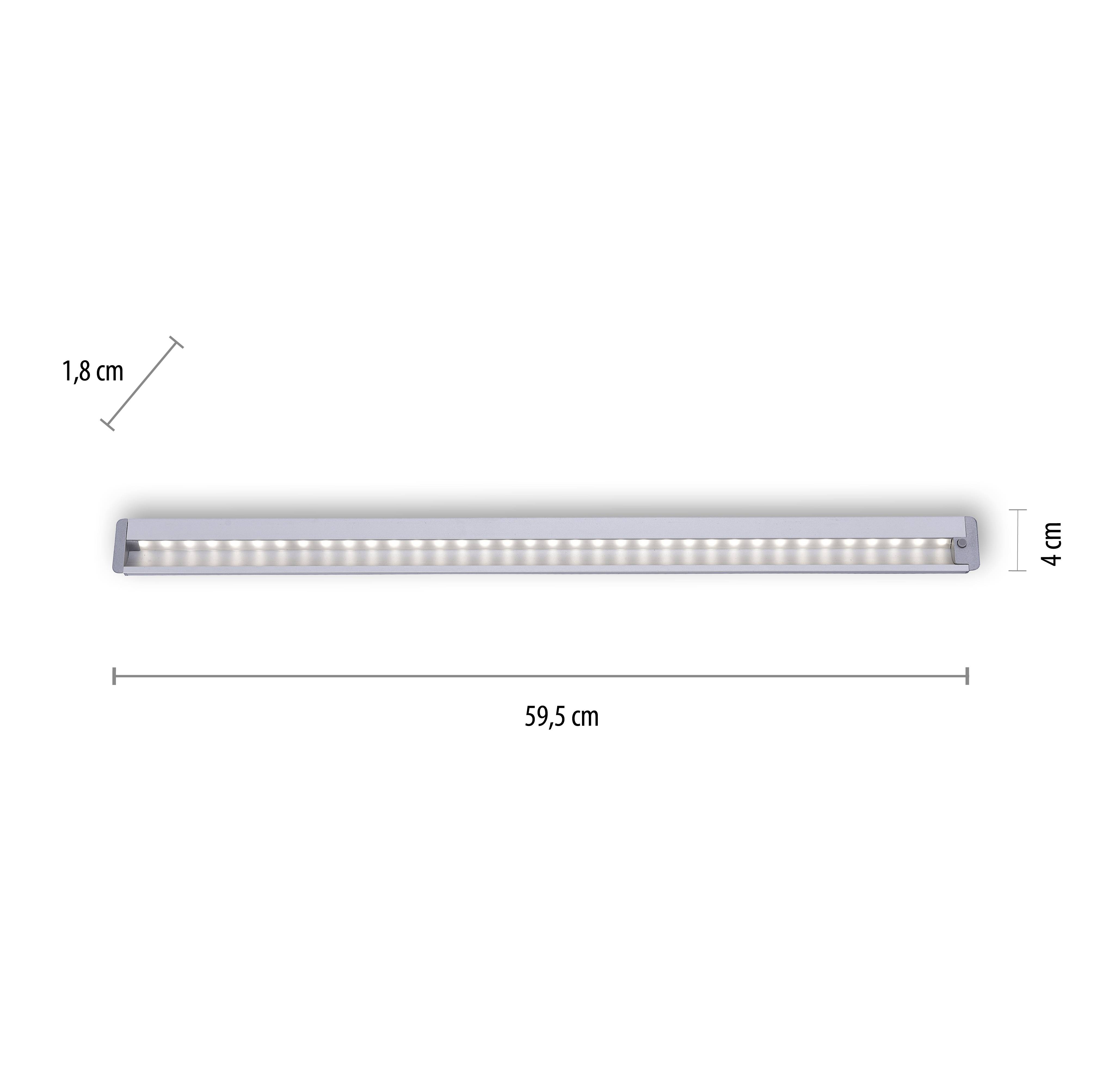 Pravokutno LED svjetlo dimenzija 59,5 cm x 4 cm x 1,8 cm. Idealno za ugradnju na zid ili strop.