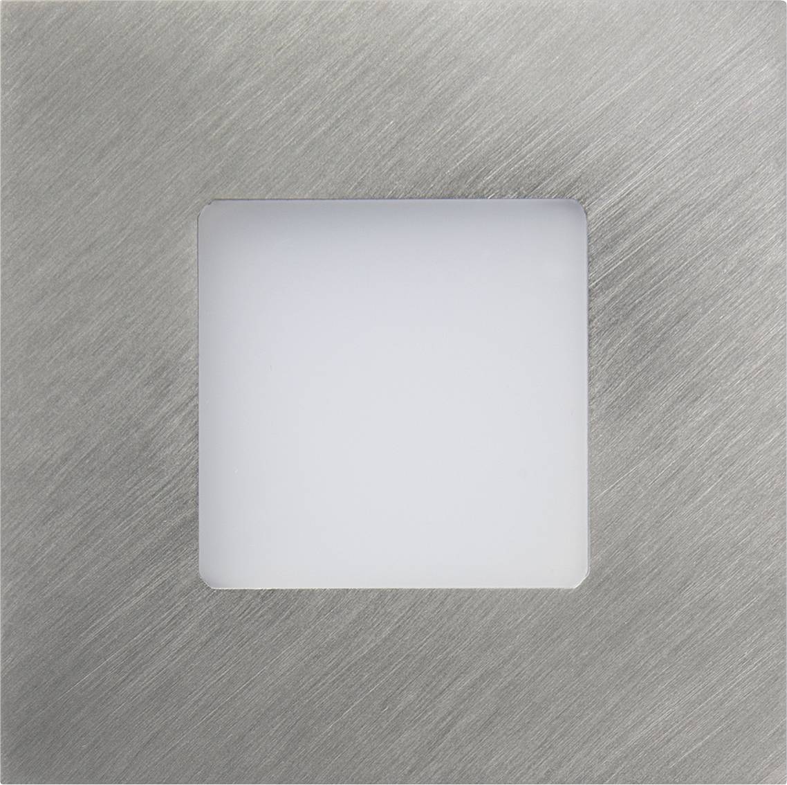 Metalna kvadratna ploča s centralnom bijelom kvadratnom surface. Minimalistički dizajn bez vidljivih funkcija.