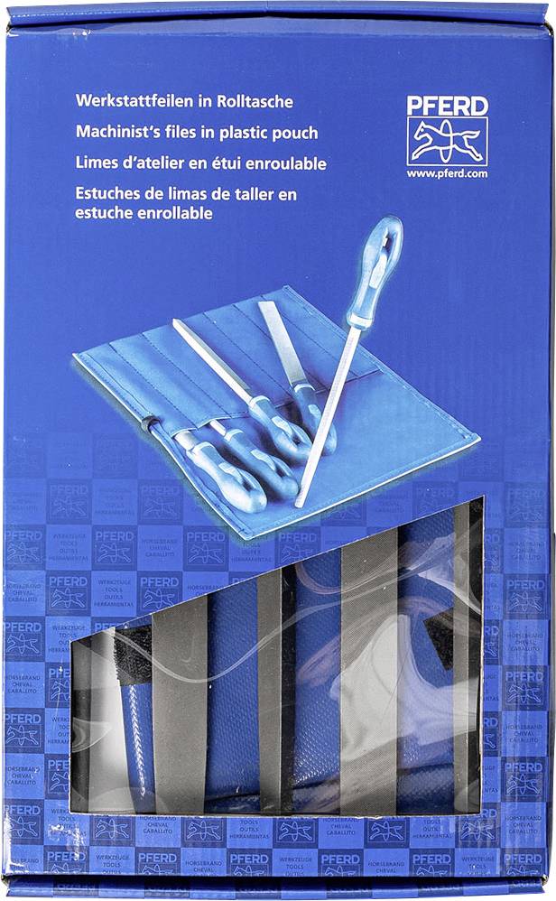 Plavi karton s prikazom kompleta turpija u roler torbi. Natpis na četiri jezika, marka gore desno.