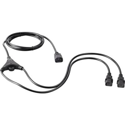 Crni mrežni kabel s Y-utikačem račva se u dva odvojena utikača. Pogodan za napajanje više uređaja.