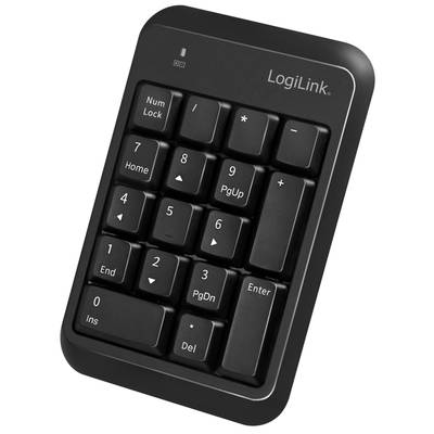 Eksterna numerička tipkovnica LogiLink-a s USB priključkom, crnog dizajna. Sadrži tipke od 0-9, 'Num Lock' i navigacijske funkcije.