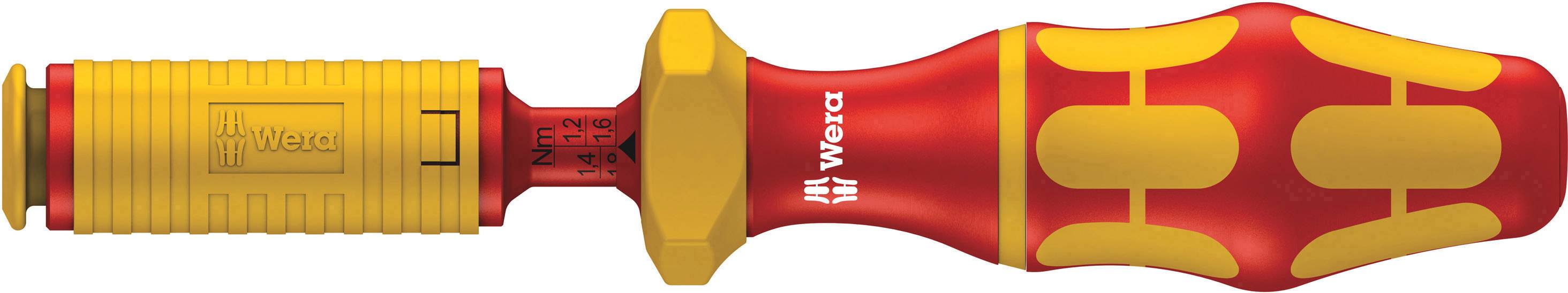 Odvijač s ručkom narančasto-žute boje i crvenim vrhom. Ručka ima ergonomski dizajn s utorima za bolji grip.