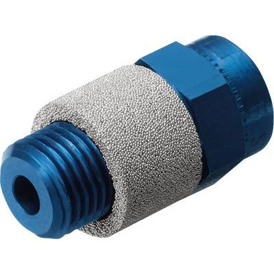 Plavi metalni adapter za spajanje s srebrnim, strukturiranim srednjim dijelom. Koristi se u tehničkim primjenama za povezivanje cijevi ili cjevovoda.