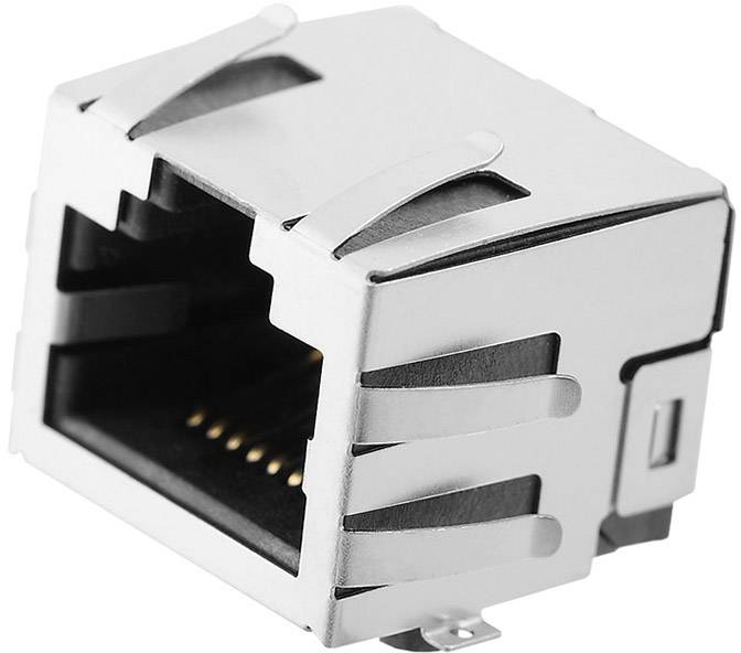 Metalni RJ45 mrežni priključak, često korišten za Ethernet povezivanje u računalnim mrežama, pogledan sa strane.