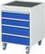 Pokretni ormar za alat s četiri plave ladice i sivom radnom površinom. Pogodan za radionicu ili garažu.