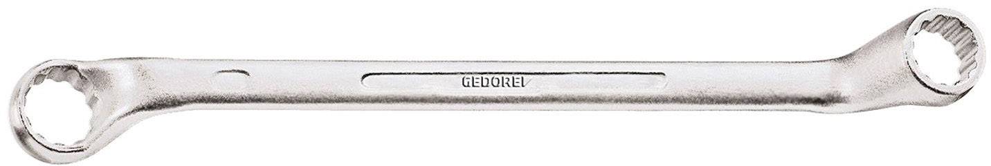 Uski, srebrni ključ s dvostranim otvorom s natpisom 'GEDORE' u sredini, prikazuje dvije različite šesterokutne glave.