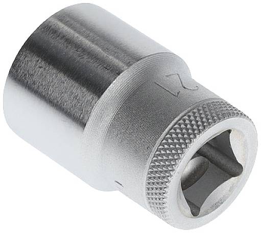 Srebrni metalni nasadni ključ veličine 21 mm, s rebrasto obrubljenim rubom za bolji prijanjaj.