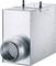 Pravokutno metalno kućište s okruglim priključnim cijevima sa strane. Uređaj služi za ventilaciju ili filtriranje zraka.