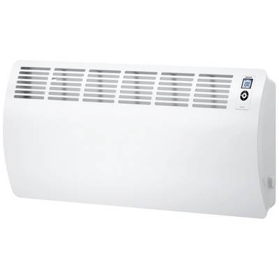 Bijela zidna grijanja ploča s ventilacijskim otvorima gore i digitalnim regulatorom temperature desno, postavljena na 20 stupnjeva Celzijusa.