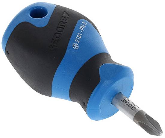 Plavi križni odvijač s ergonomskom ručkom na kojoj piše '2611: PH2'. Pogodan za uobičajene DIY poslove.