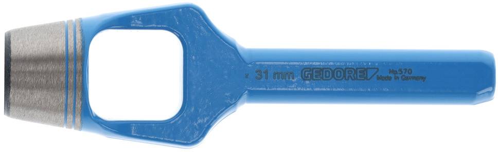 Plavi Gedore šuplji rezač, veličina 31 mm, izrađen od metala i plastike, za bušenje okruglih rupa u različitim materijalima.