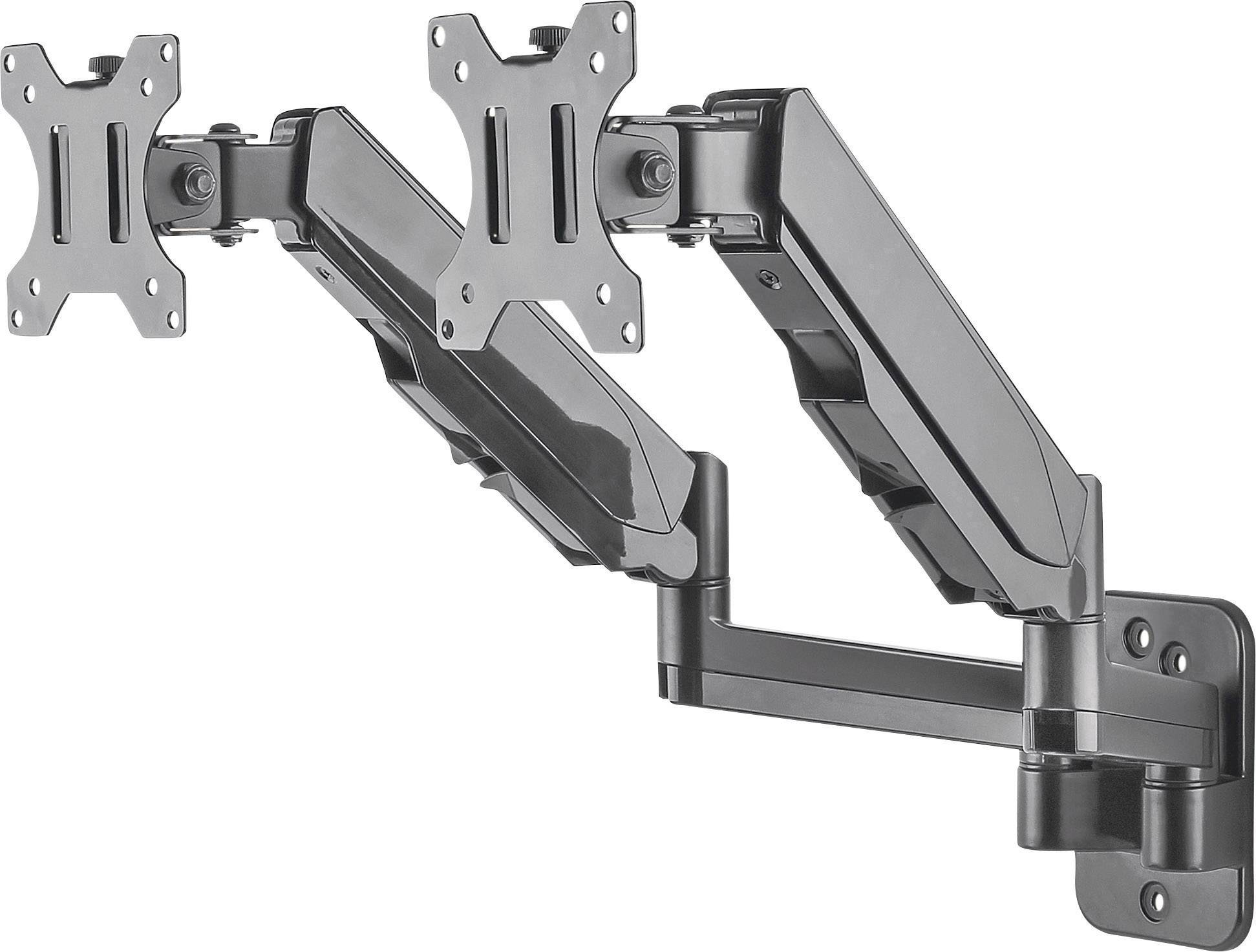 Manhattan 461627 Wandbeugel voor monitor Aantal monteerbare displays: 2 Display(s) 43,2 cm (17) - 81,3 cm (32) Zwart Draaibaar, In hoogte verstelbaar,