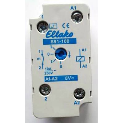 Elektronički relej s plavim natpisom 'Eltako S91-100', prikazani su spojni punktovi i električni simboli.