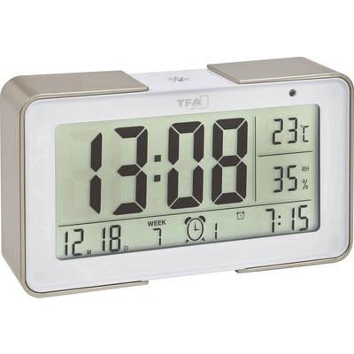 Digitalni sat prikazuje '13:08', temperatura 23°C, vlažnost zraka 35%, datum '12.18', dan u tjednu '7', alarm postavljen na '7:15'.