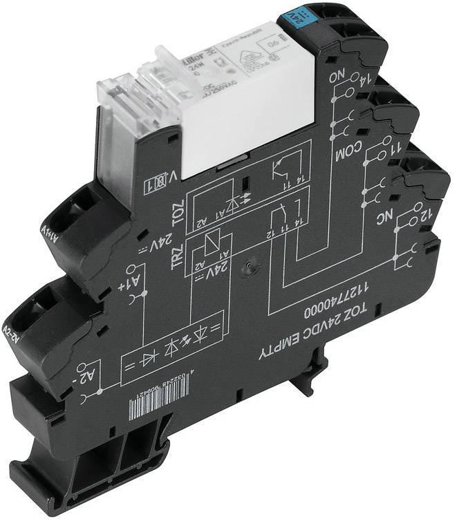 Relejev modul s natpisom 'TOZ 47ADC'. Prikazuje električne simbole i spojeve. Služi za upravljanje strujnim krugovima.