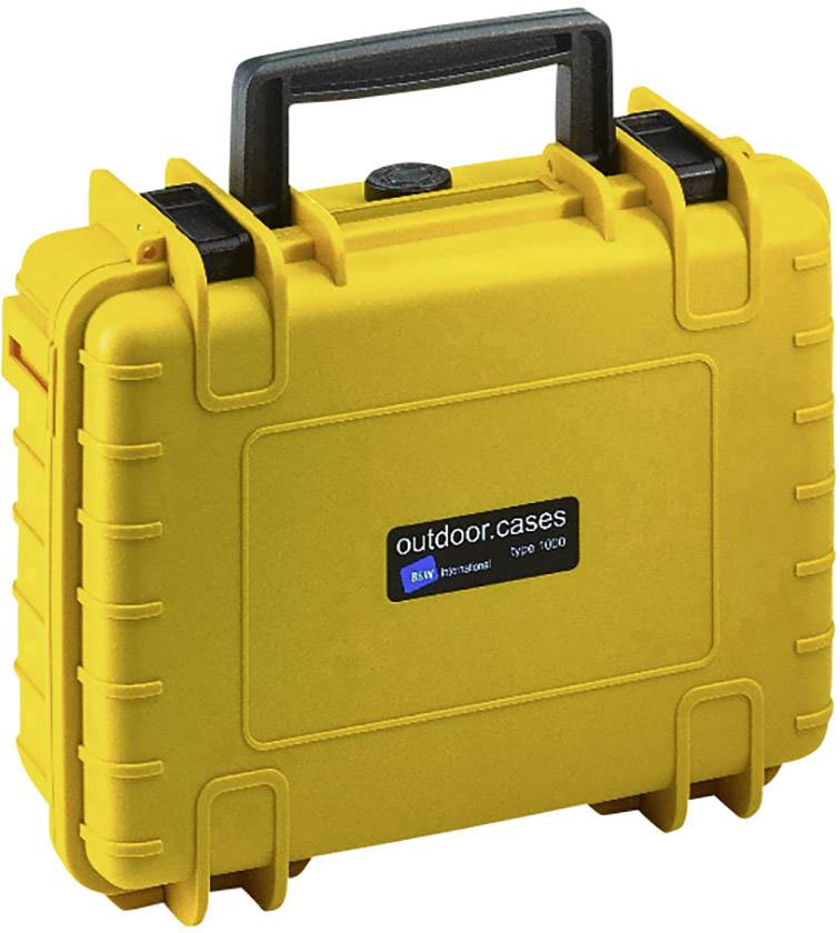 Žuti vanjski kofer s čvrstom ručkom iključevima. Naljepnica na prednjoj strani s natpisom 'outdoor.cases - tip 1000'.
