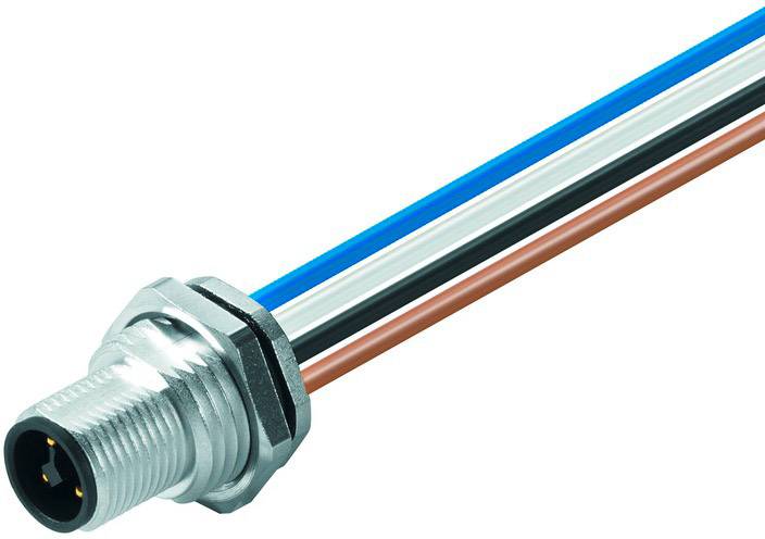 Višebojna, okrugla električna žica s metalnom utičnicom na jednom kraju, pogodna za tehničke ili industrijske primjene.
