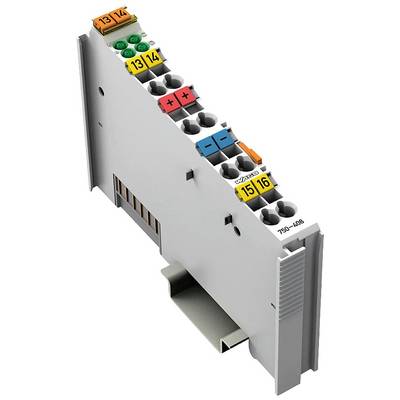 WAGO 750-409 Stezaljka sabirnice prikazuje modulski elektronički modul s priključcima i obojenim oznakama za industrijske primjene.