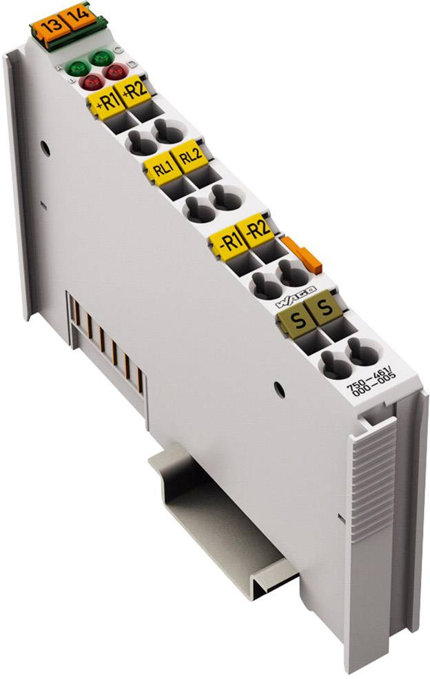 Elektronički modul s više priključaka i tipkama označenim bojama. Dizajniran je za industrijske kontrolne primjene.