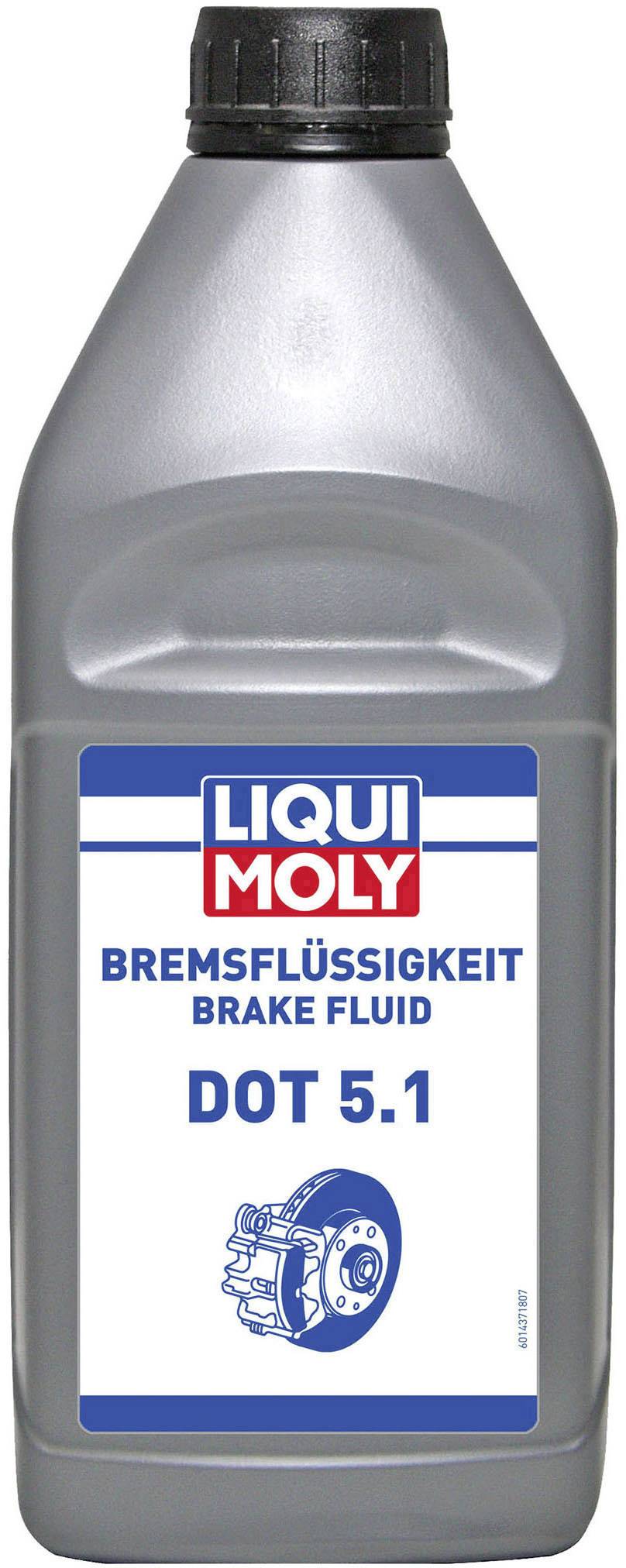 Boca kočione tekućine marke Liqui Moly, specifično DOT 5.1, izrađena od plastike s etiketom u bijeloj i plavoj boji.