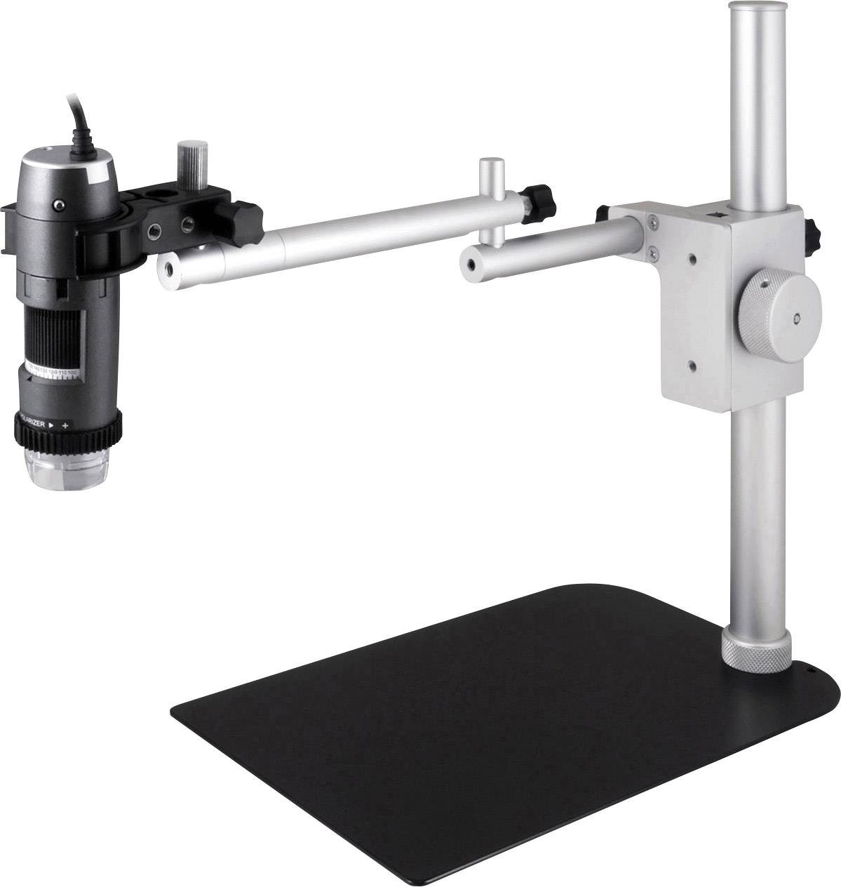 Stalak za digitalni mikroskop s podesivom rukom i stabilnom bazom, pogodan za precizne laboratorijske primjene ili detaljirana promatranja.