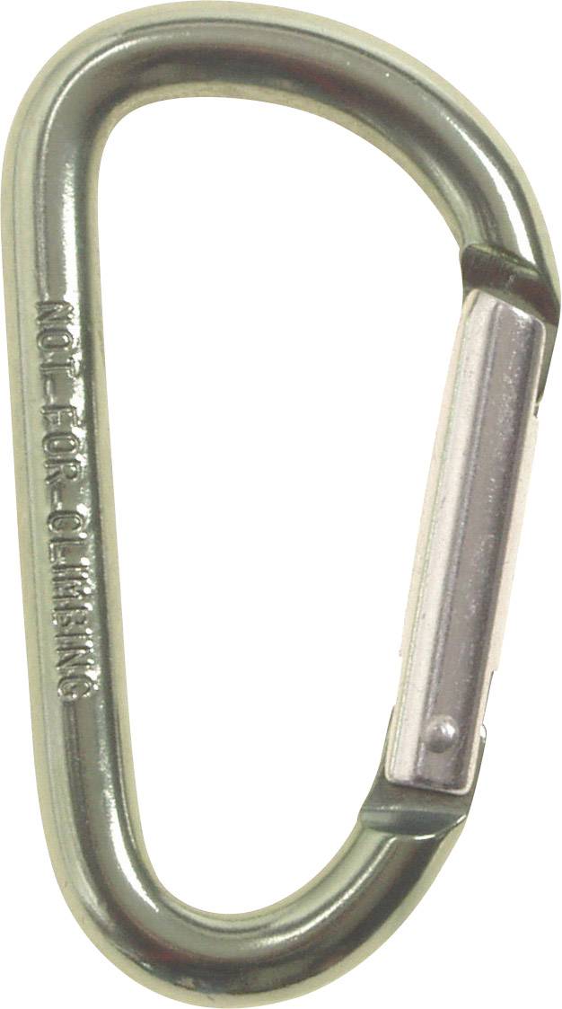 Srebreni karabiner s natpisom 'NOT FOR CLIMBING' na boku.