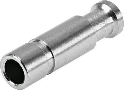 Cilindrični metalni dio s otvorenim, šupljim vrhom i promjenljivim promjerima, vjerojatno adapter ili spoj.