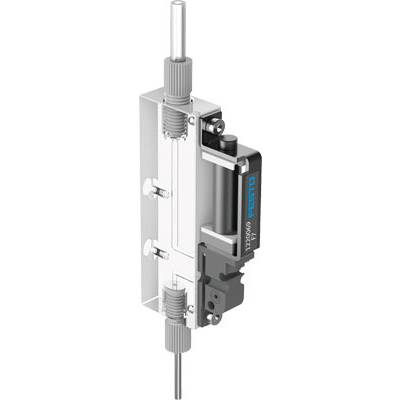 Pneumatski modul tvrtke Festo prikazuje linearnu os gibanja s klipom i zupčastim prijenosom, optimiziran za preciznu automatizaciju.