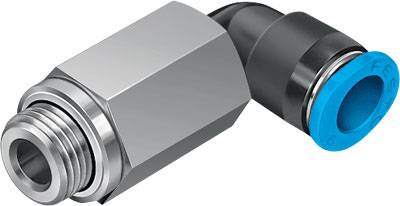 Pneumatski priključak: Pravokutni adapter s šesterokutnom metalnom maticom i plavim plastičnim krajem za spajanje zračnih crijeva.