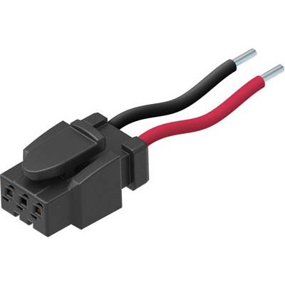 Crtež crnog električnog utikača s crvenim i crnim kabelima za prijenos električne energije.
