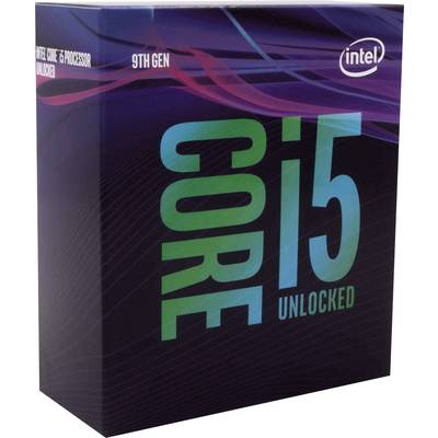 Ambalaža Intel Core i5 procesora, 9. generacije, 'Otključan', s plavo-zelenim tekstom i Intel logotipom u gornjem desnom kutu.