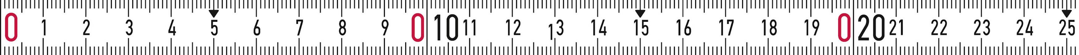 Ravnalo s centimetarskim oznakama od 0 do 30, broj 10 istaknuti crvenom bojom, crno-bijele pruge u pozadini.