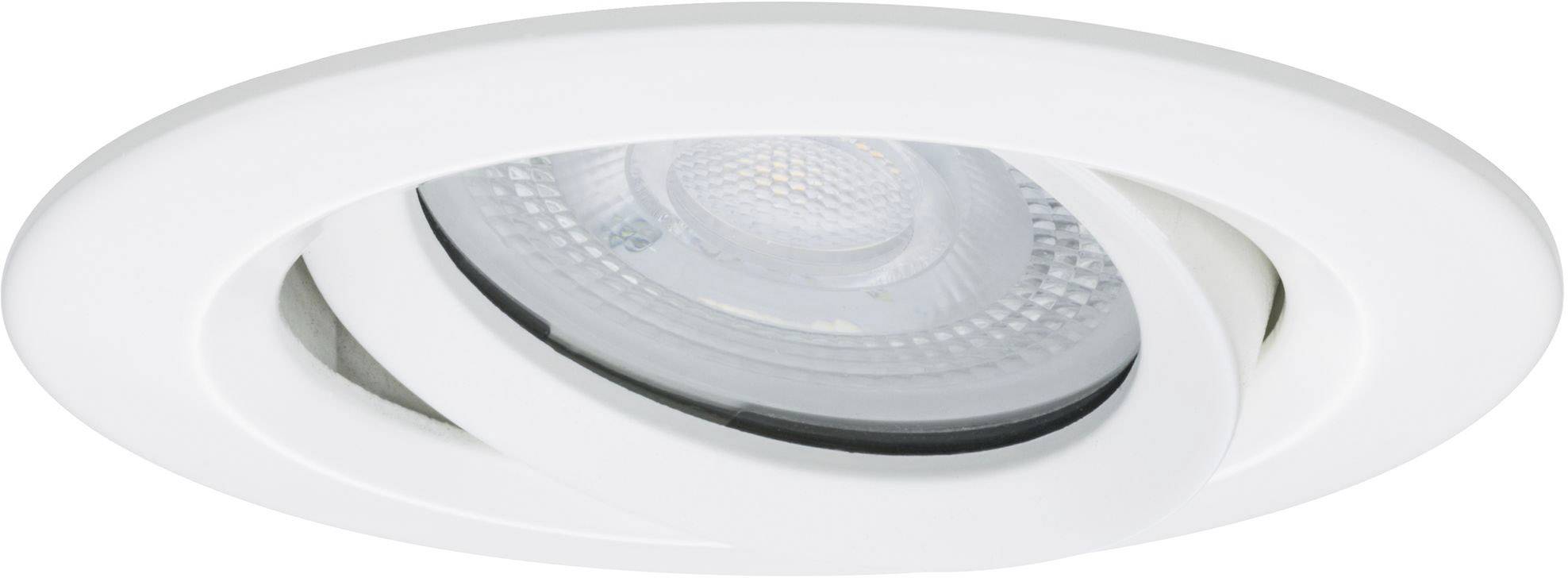 Bijela, podesiva stropna lampa s ugrađenim LED reflektorom. Nudi moderan dizajn i fleksibilne mogućnosti osvjetljenja.