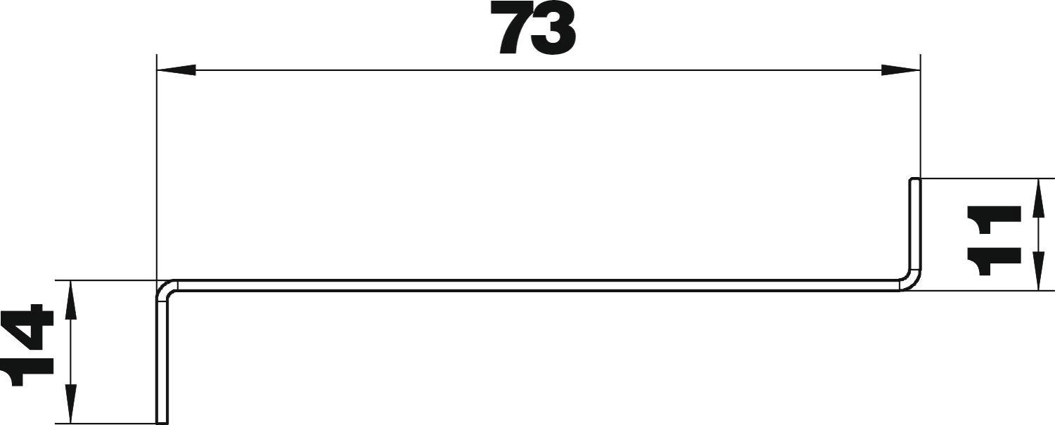 Tehnički nacrt profila dimenzija 73 mm u duljini i 14 mm u visini.