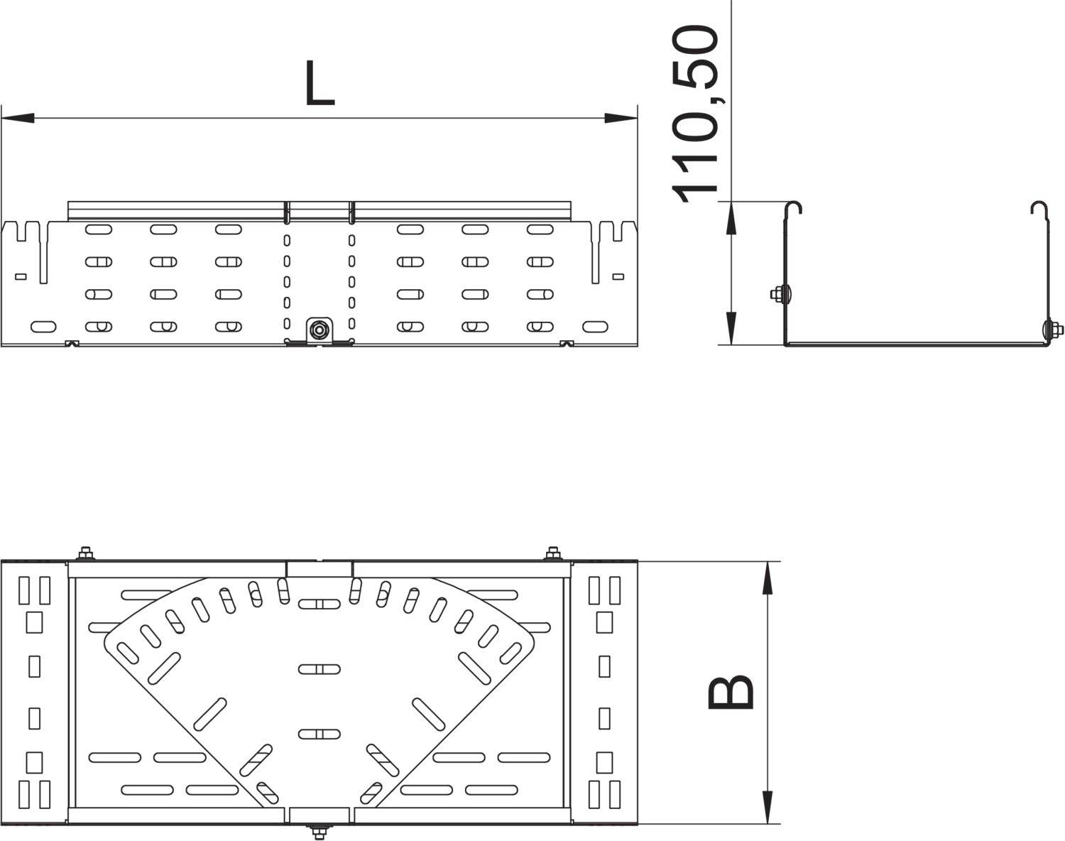 Tehnički nacrt pravokutnog dijela s ventilacijskim otvorima, dimenzije D i Š, visina 110,50 mm.