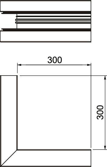 Tehnički nacrt prikazuje kvadratni profil dimenzija 300 x 300. Pogled odozgo prikazuje detalje linija profila.