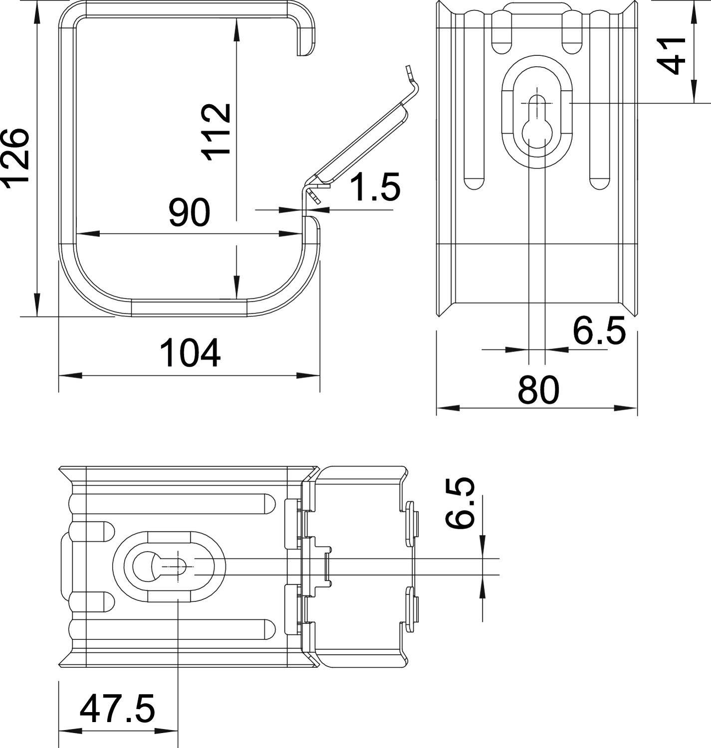 Tehnički nacrt pravokutnog metalnog profila s dimenzijama: visina 126 mm, širina 90 mm, te ostalim detaljima konstrukcije.