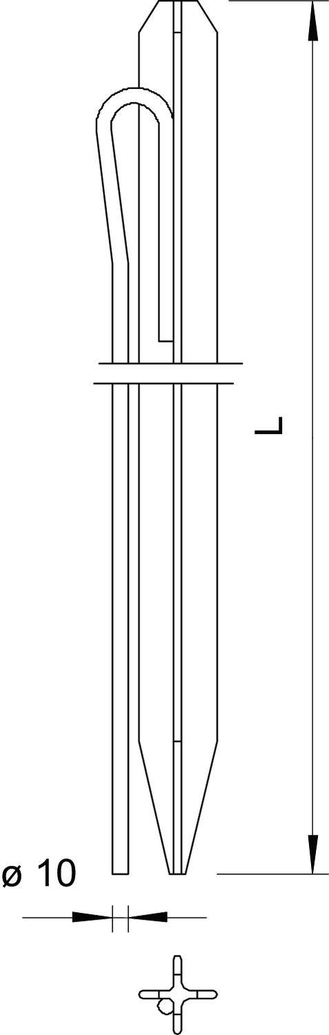 Tehnički nacrt olovke sa kopčom, prikazana duljina, promjer 10 mm. Pogled sa strane s mjernim oznakama.