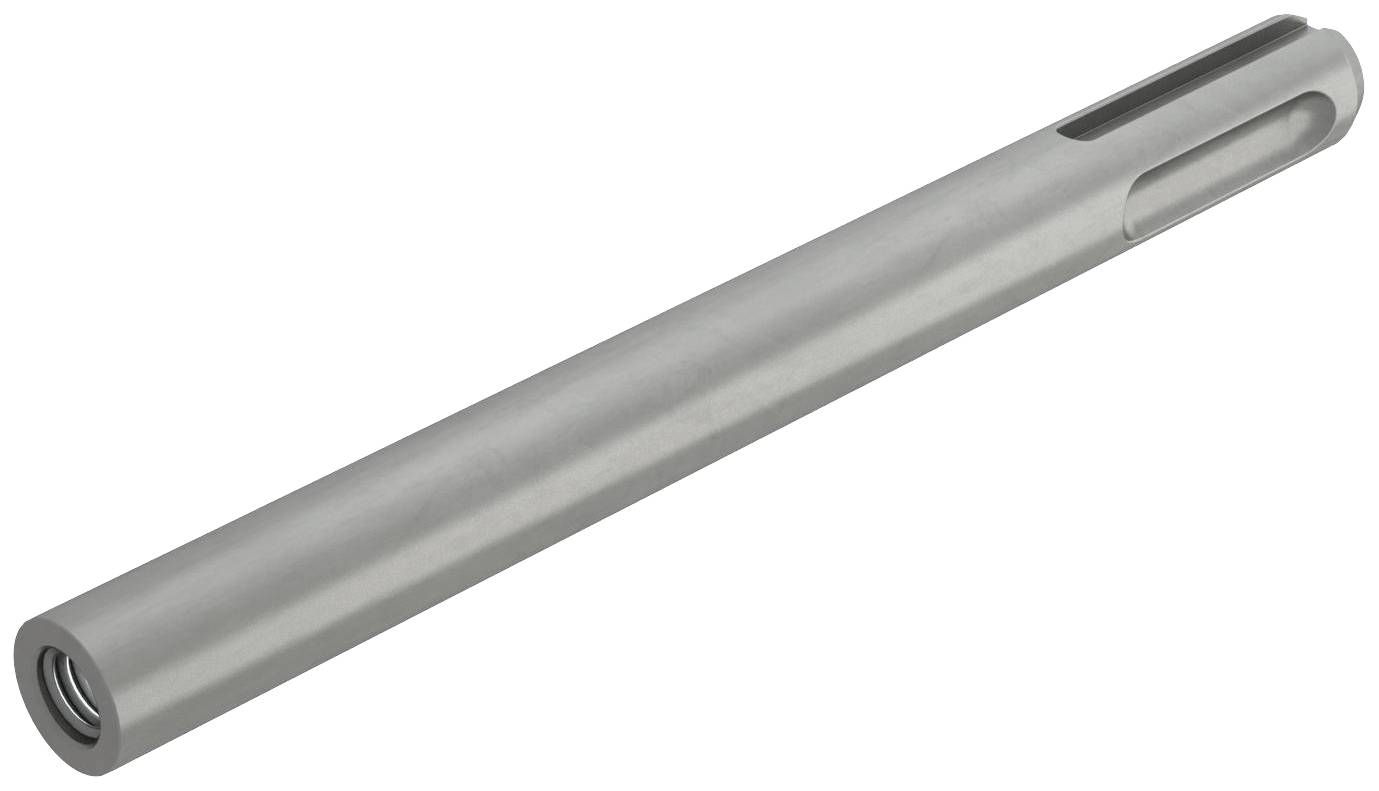 Srebrnosivi metalni cilindar s uskom uzdužnom otvorom na vrhu.
