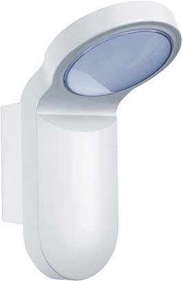 Moderna bijela vanjska zidna lampa s ovalnim sjenilom, pogodna za osvjetljenje vanjskih prostora.